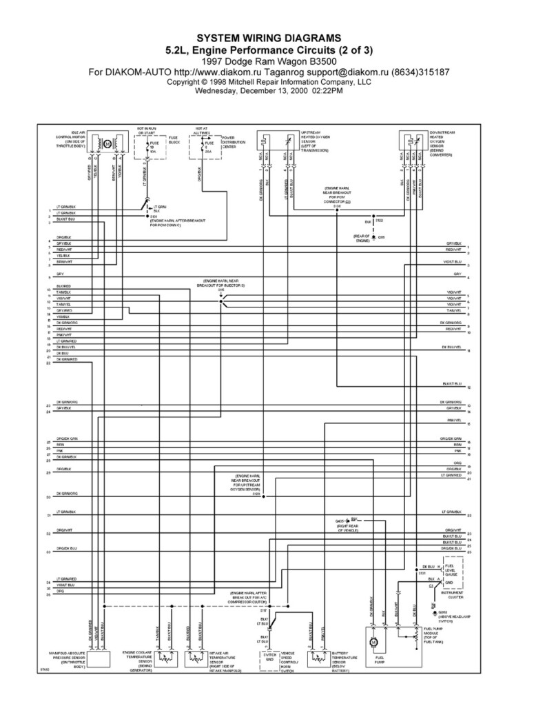 1997 Dodge Ram Wagon B3500 System Wiring Diagram 5 2L Engine 