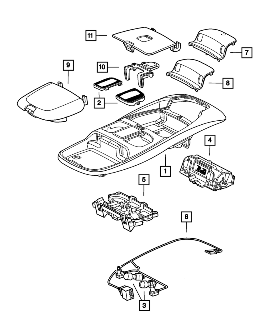 99 02 Dodge Ram Overhead Console Map Light Wiring W Switches MOPAR OEM 