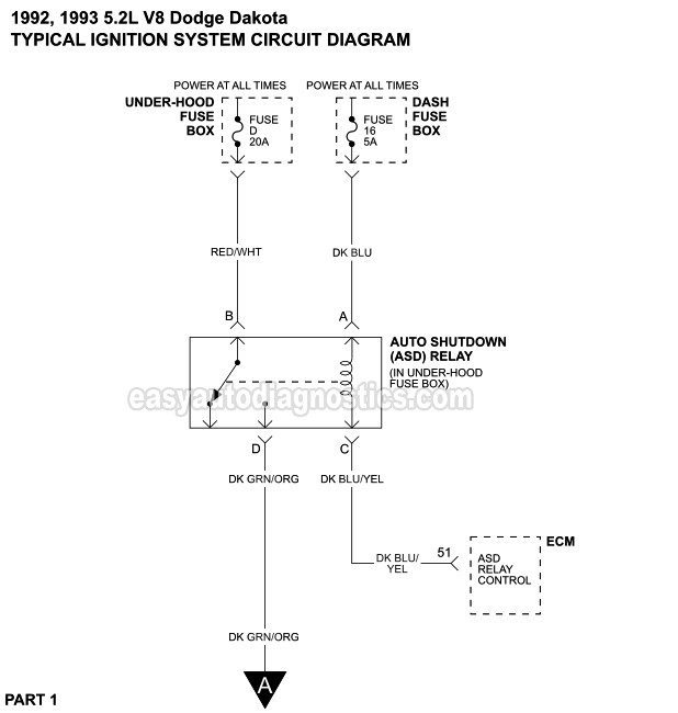 Ignition System Circuit Diagram 1992 1993 5 2L V8 Dodge Dakota