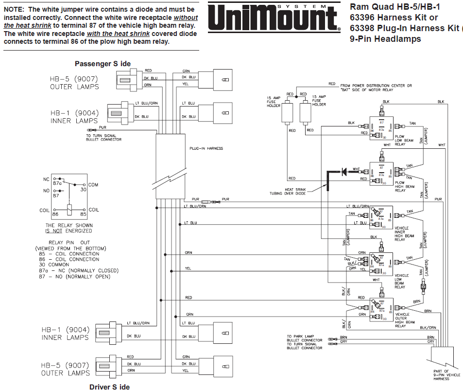 63396 Western Unimount HB 1 HB 5 Headlight Harness Kit Dodge Ram 99  - 2000 Dodge RAM Headlight Wiring Diagram