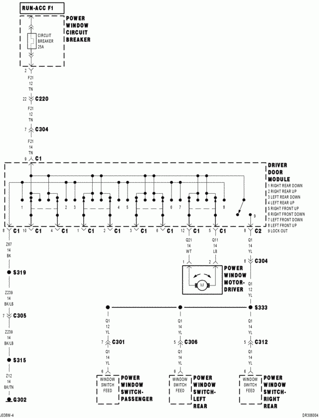 All Power Windows And Both Power Mirrors Quit Working At The Same Time  - 2003 Dodge RAM 1500 Window Wiring Diagram