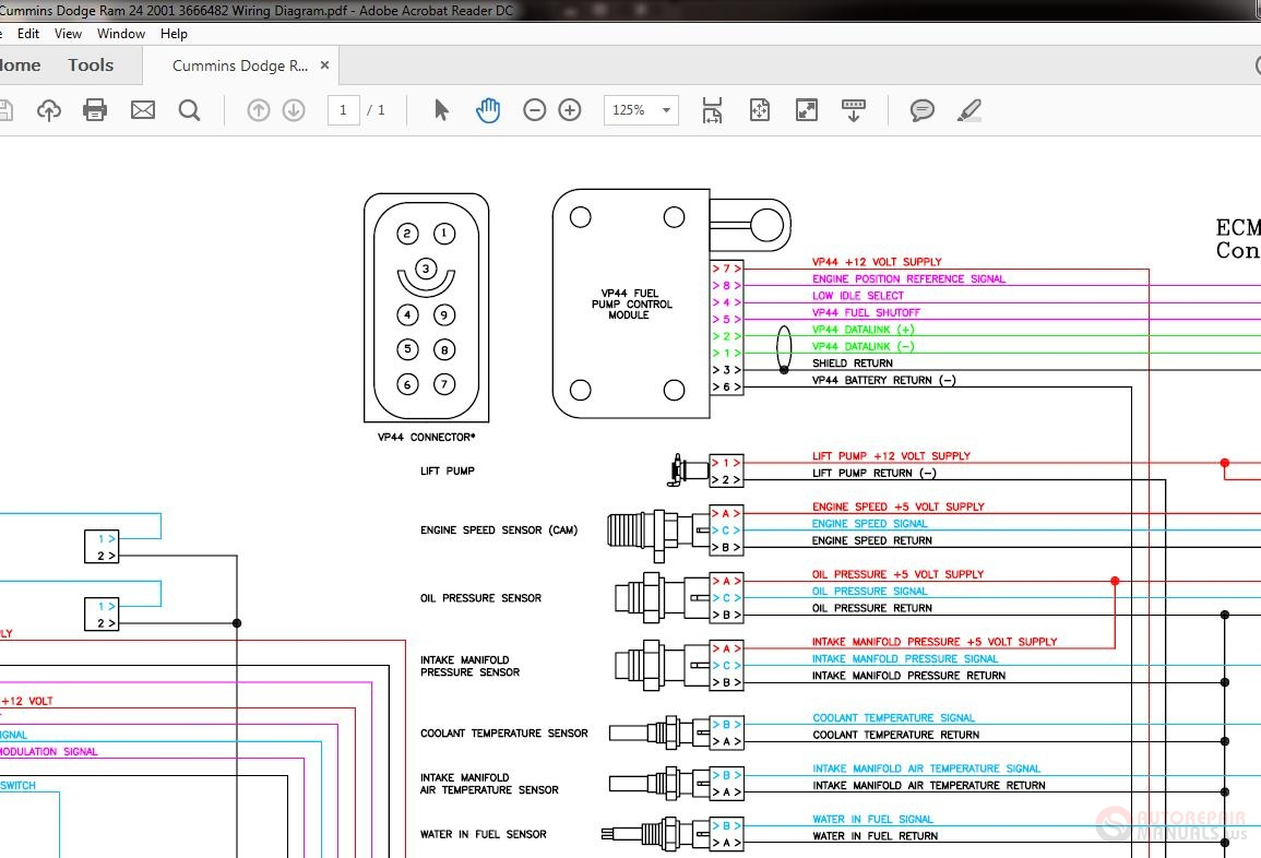 Cummins Dodge Ram 24 2001 3666482 Wiring Diagram Auto Repair Manual  - 1996 Dodge RAM Starter Wiring Diagram