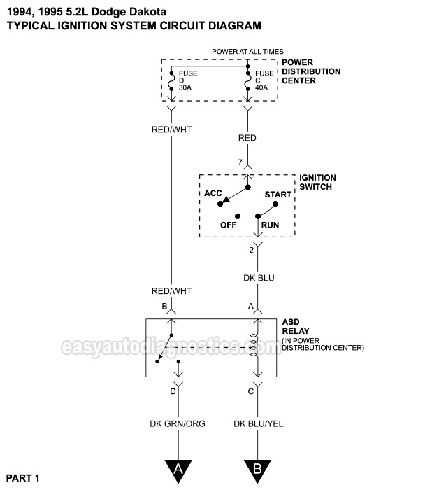 Ignition System Circuit Diagram 1994 1995 5 2L V8 Dodge Dakota 