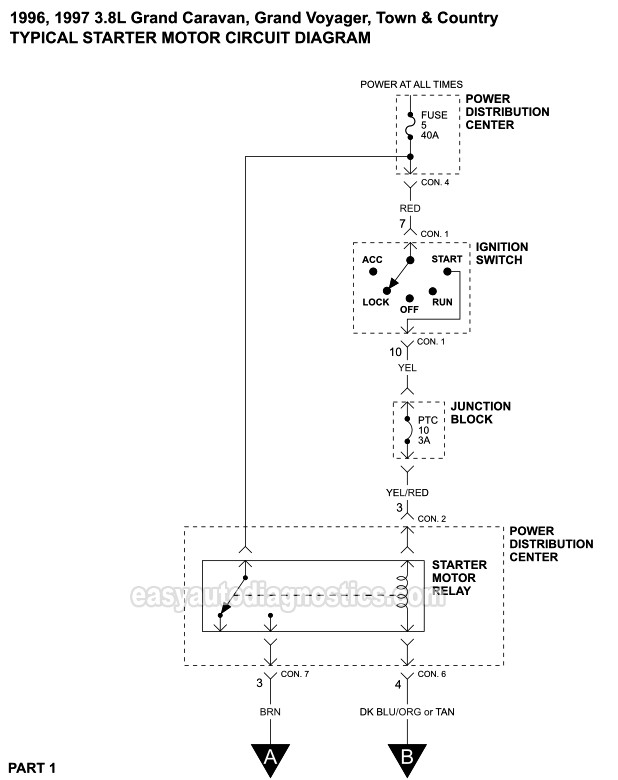 Starter Motor Circuit Diagram 1996 1997 3 8L Chrysler Dodge Plymouth 